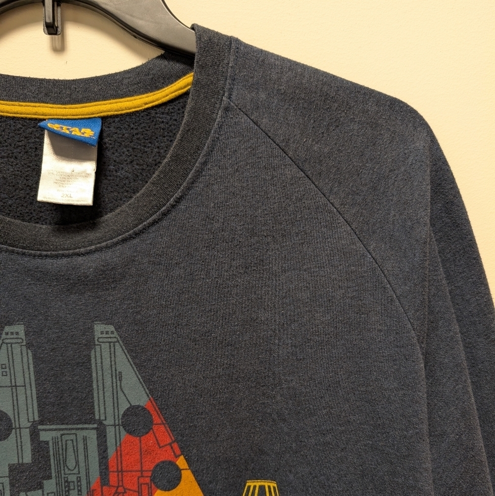 Star Wars Millenium Falcon Cozy Navy Blue Gray Rainbow Sweatshirt Pullover 2XL - Picture 4 of 13